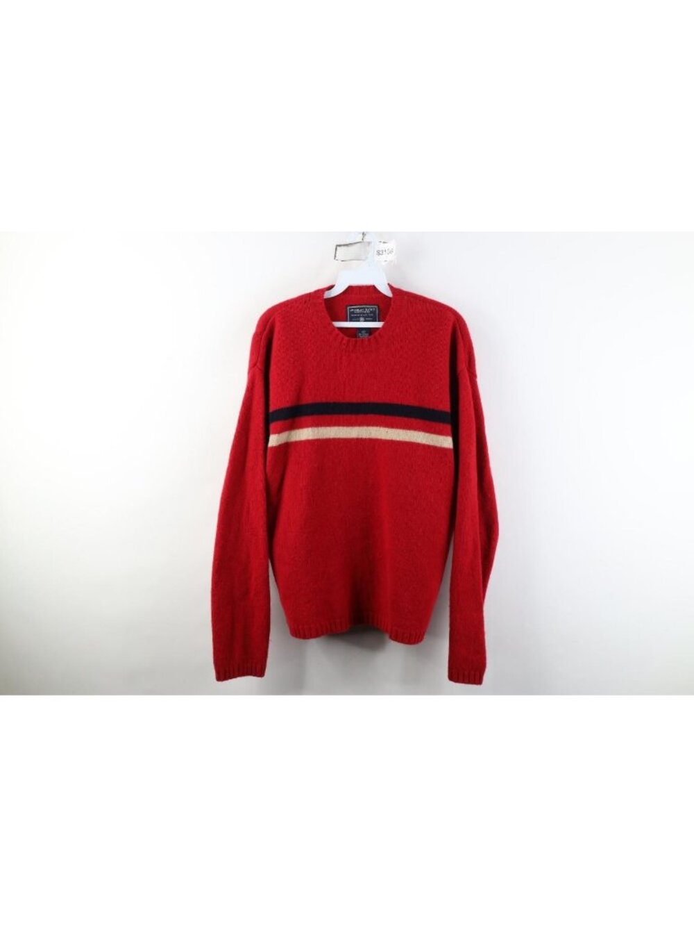 Vintage 90s Y2K American Eagle Mens Medium Lambswool Knit Striped Sweater Red